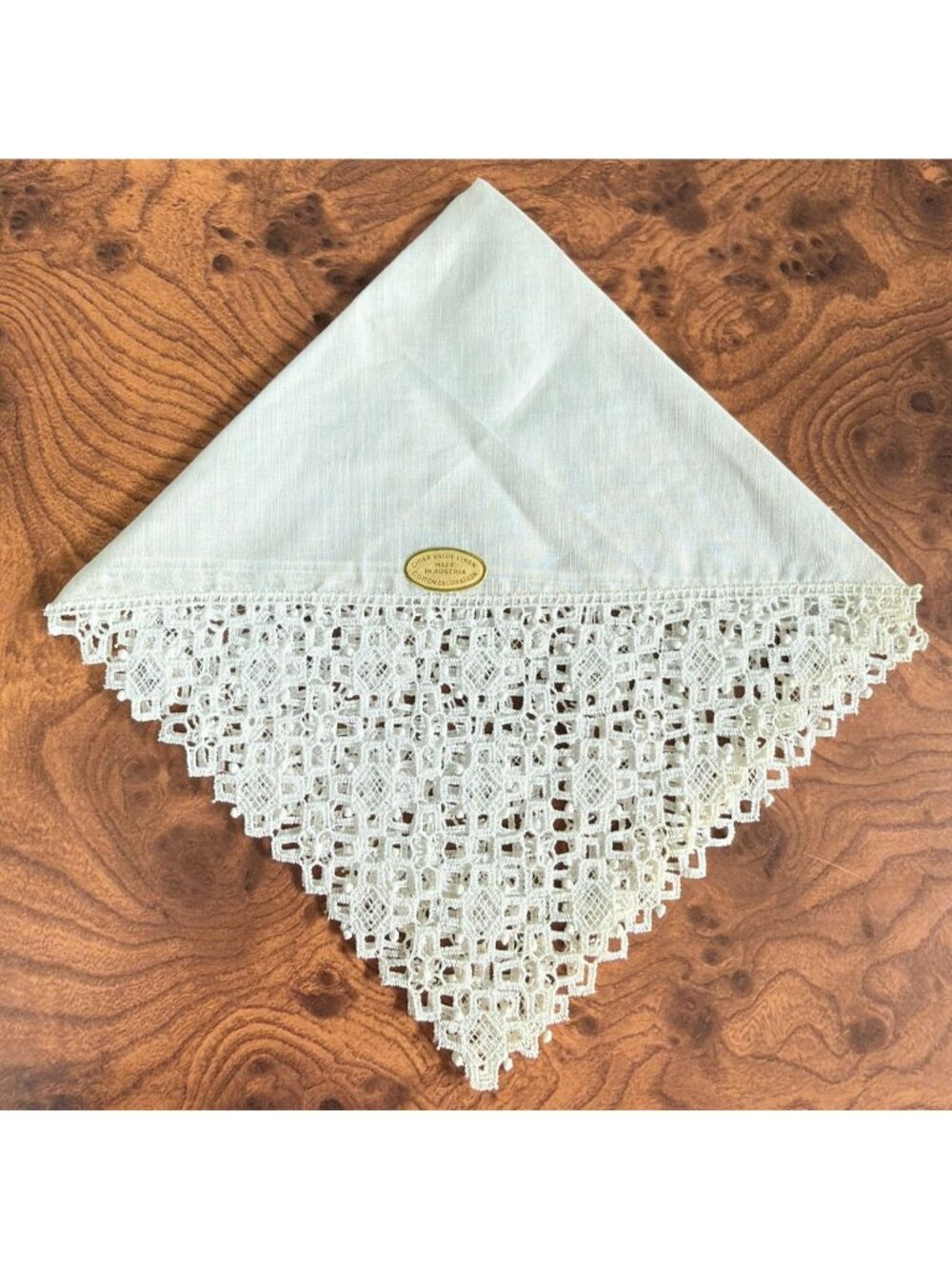 Vtg Austrian Linen Wedding Handkerchief Intricate Ivory Cotton Lace Embroidery